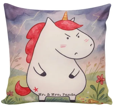 Produktbild von Mr. & Mrs. Panda kuschelkissen 40x40 Einhorn Wut Design - Weiß - Geschenk, Dekokissen, kissen bedruckt, Arbeit, Polster, Deko, für sofa, Büro, Nein, Einhörner
