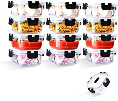 Produktbild von Verzegelbare Gläser mit Deckeln, Set von 12, Glasbehälter für Picknick, 320ml, Borosilicatglas