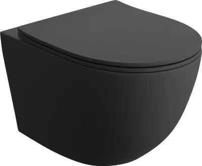Produktbild von LAVITA Wand-WC Sinto Black | Hänge Toilette | Toilettendeckel mit Absenkautomatik & Metallscharniere | Toiletten Spülrandlos Hängend | Spülsystem TORNADO 2.0 | Toilettenbecken | Schwarz