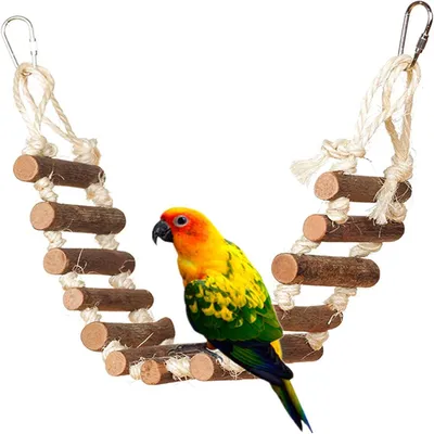 Productafbeelding van Vogelladder Speelgoed - Houten Klimtouw - Vogelkooi Verrijking - Natuurlijk Hout - 60 cm Lengte - Natuurlijk