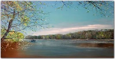 Produktbild von Coloray Bild aus Leinwand 120x60 Leinwand Dekoration - Boot Wasser Baum Fluss
