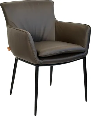 Produktbild von Six Lusso Echtleder Armlehnstuhl - Hochwertiges Rindsleder, belastbar bis 150 kg, ergonomisch, stabil, ideal für Esszimmer, Büro, Konferenzraum - in Schwarz, Grau, Braun