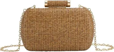 Productafbeelding van Elegante Stro Clutch Handtas voor Avond, Bruiloft en Zomer Strand - Ideaal voor Feestjes met Ketting
