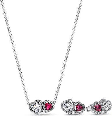 Pandora 28512 Damen-Schmuckset Halskette und Ohrringe Halo Herzen Zweifarbig 1