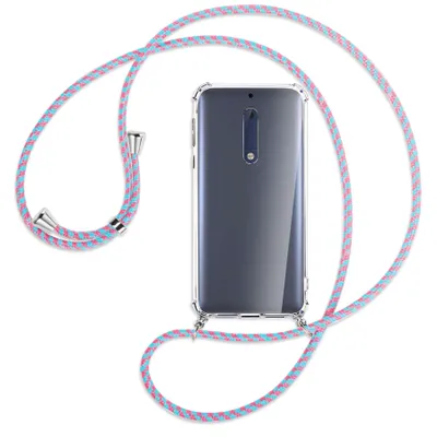 Produktbild von Handykette Backcover-Schutzhülle mit Band (Metall silberfarben) für Nokia 5 - pink/mint