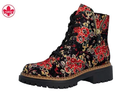 Obrázek produktu pro Kozačky značky Rieker pro dámy, s květinovým designem a zlatými detaily, model 72617, velikost: 42 EU, barva: vícebarevná