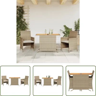Produktbild von The Living Store 3-tlg. Bistro-Set mit Kissen Beige Poly Rattan