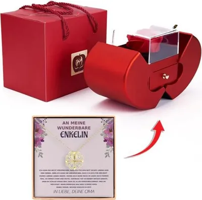 Produktbild von Von Oma an die Enkelin - Symbolische 2in1 Halskette mit Verwandlungsdesign Herz & Kleeblatt Liebe und Glück mit Zirkonia-Kristallen in Apfelform Geschenkbox - NOA_CLOVERIE_APPLEROSE