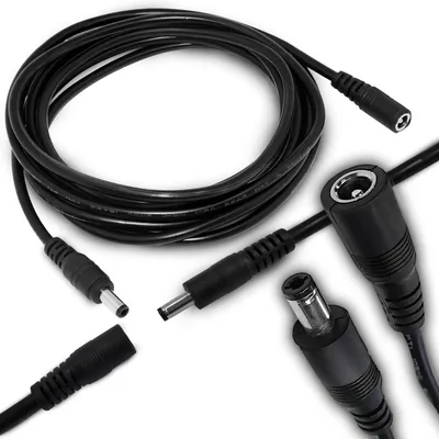 Produktbild von Verlängerungskabel, DC Stecker, 5,5 x 2,1mm, 12V 2A, Starkstromkabel, Gummi-Kabel, Witterungsbeständig, für Innen- und Außenbereich, 5m Schwarz Retoo