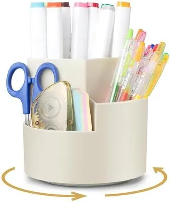 Produktbild von Drehbarer Stiftehalter, 360?Rotierende Stiftehalter Schreibtisch Organizer mit 3 Fächern, Große Kapazität, für Büro Aufbewahrung & Organisation, Make-Up, Bastel