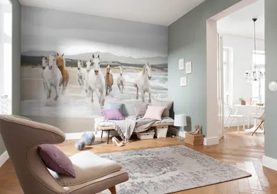 Produktbild von Komar Fototapete "White Horses", weiss/beige, 368 x 254 cm