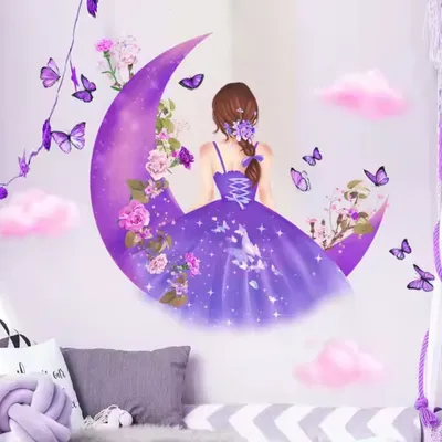 Image de Autocollant mural Moon Girl pour chambre d'enfant KP34640