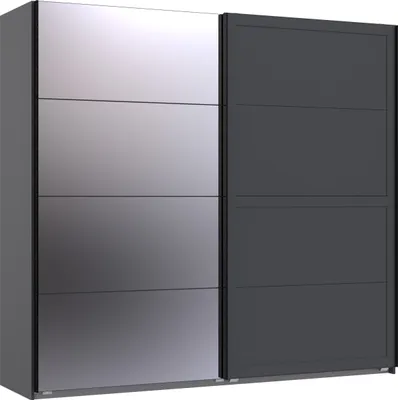 Produktbild von Schwebetürenschrank >Chalet< 2 Böden, 2 Stangen, Spiegel / Graphit - 225x208x65cm (BxHxT)