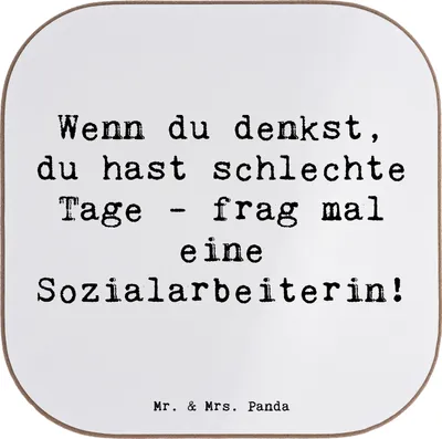 Produktbild von Mr. & Mrs. Panda Tassen Untersetzer Spruch Sozialarbeiterin Stärketage - Weiß - Geschenk, Berufsprodukte, für Gläser, Empathie, Tischuntersetzer, Holzuntersetzer, Humor