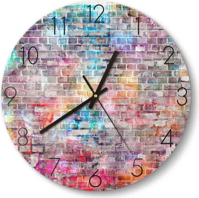 Produktbild von DEQORI Glasuhr Ø30 cm Zahlen 'Ziegelmauer mit Graffiti' Wanduhr Glas Uhr Design leise