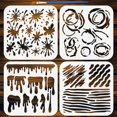 4er-Set Tintenspritzer-Schablonen 15x15 cm, wiederverwendbar, Kunststoff