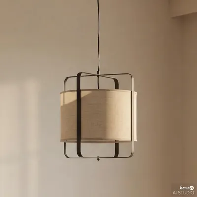 Produktbild von home24 Pendelleuchte - 1-flammig - Leinen / Eisen