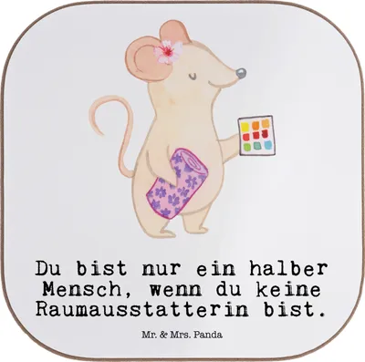 Produktbild von Mr. & Mrs. Panda Untersetzer Tasse Raumausstatterin Herz - Weiß - Geschenk, für Gläser, gläseruntersetzer, Kaffeeuntersetzer, Tassen, Glas, Coaster