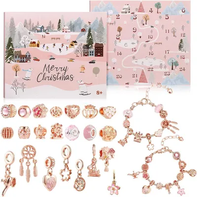 Productafbeelding van Adventskalender met sieraden: armband met 24 bedeltjes, rosé goud, voor dames en meisjes