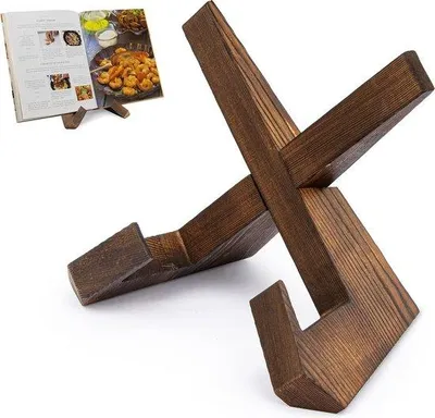 Produktbild von Ultiluxe Holz Buchstütze - Kochbuchhalter - Bücherregal - Rezeptständer - Hochwertig - Stabilität - Wohnzimmer - Größe 16 x 13 x 11 cm - Braun