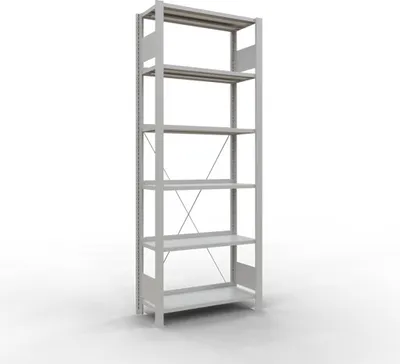 Produktbild von Schulte Büro-Fachbodenregal MULTIplus85 Stecksystem mit Anschlagleiste | Grundregal | Fachlast 85kg | HxBxT 200x75x30cm | 6 Ebenen | Einseitig nutzbar | Lichtgrau