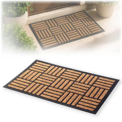 Obrázok produktu pre KADAX Kokosová rohož 45 x 75 cm, obdĺžniková rohož z kokosu a gumy, protiskluzová rohož pre vonkajšie použitie, rohož zachytávajúca nečistoty s gumovou spodnou stranou