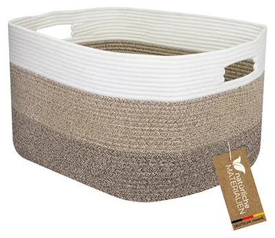 XXL Wäschekorb aus Baumwolle mit Griffen 55 x 43 x 30 cm in Weiß-Braun