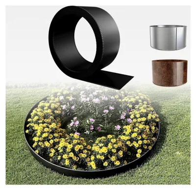 Produktbild von Metallrasenkante verzinkt 10m, Raseneinfassung mit gezackten Kanten, Mähkante für Garten, Beetumrandung, Gartenbegrenzung, Höhe 15 cm, Schwarz