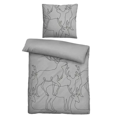 Produktbild von Biberna Melange Flanell Bettwäsche Hirsch sturmgrau 155x220 cm + 80x80 cm