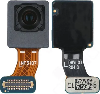 Two views of a smartphone camera module with flex cable.