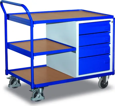 Produktbild von Werkstattwagen mit 3 Ladeflächen und 4 Schubladen + EasySTOP