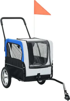Produktbild von vidaXL 2-in-1 Fahrradanhänger für Hunde und Buggy Grau and Blau