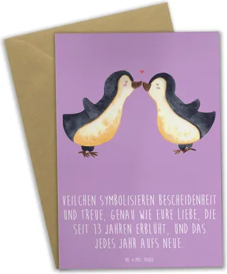 Produktbild von Mr. & Mrs. Panda Klappkarte 13. Hochzeitstag Veilchenhochzeit - Lavendeltraum - Geschenk, osterkarte, kommunionskarte, Handgefertigte Produkte, Bescheidenheit, Heirat