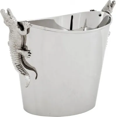 Produktbild von Massiver Luxus Tisch Weinflaschen Halter Weinkühler Krokodil Nickel Finish - Casa Padrino Luxury Collection Weinständer Weinflaschenkühler Weinflaschenhalter