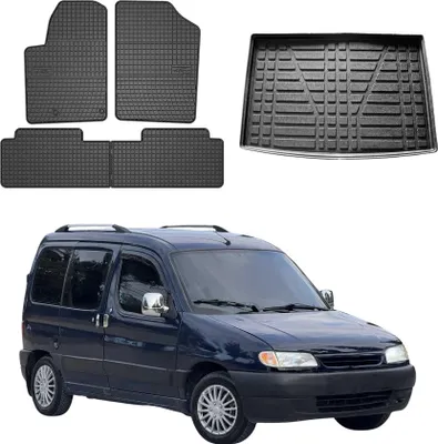 Image de Tapis & bac de coffre Set pour Citroen Berlingo 1996-2009 Caoutchouc noir 5x