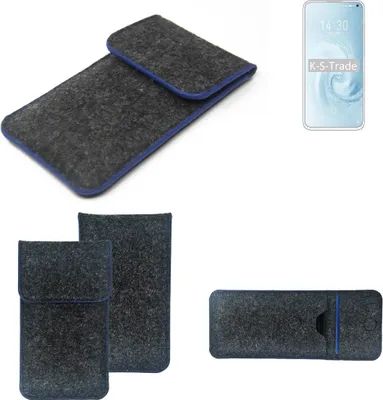 Produktbild von K-S-Trade Handy-Hülle Schutz-Hülle kompatibel mit Meizu 17 Pro Filztasche Pouch Tasche Case Sleeve Filzhülle dunkelgrau, blauer Rand
