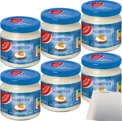 Produktbild von Gut & Günstig Sahnemeerrettich Sahnig-Mild 6er Pack (6x185g Glas) + usy Block