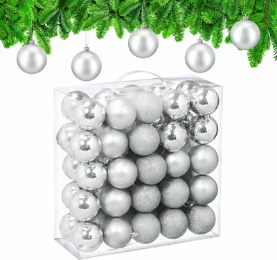 Produktbild von Relaxdays Weihnachtskugeln im 50er Set, Kunststoff, D: 6 cm, runde Weihnachtsbaumdeko, Baumschmuck bruchsicher, silber