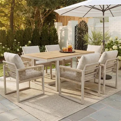 Image de Table de jardin résistante aux intempéries avec 6 chaises et coussins