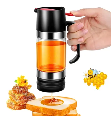 Honigspender aus Glas, schwarz, tropffrei, 300 ml