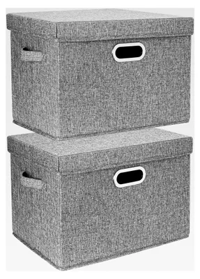 Produktbild von Große Aufbewahrungsbox mit Deckel, Stoff, faltbar, waschbar, 44x30x29 cm, 2 Stück, Grau
