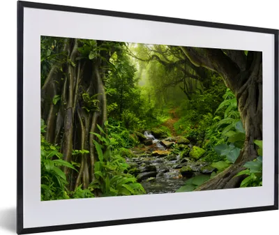 Produktbild von MuchoWow® Gerahmtes Poster Natur - Wasser - Dschungel - Wald - Tropisch 60x40 cm - Poster mit Schwarzem Bilderrahmen Wandposter Rahmen Foto Bilder - Schlafzimmer - Plakat in Rahmen - Drucken
