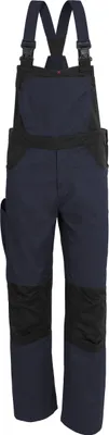 A pair of navy and black work overalls.