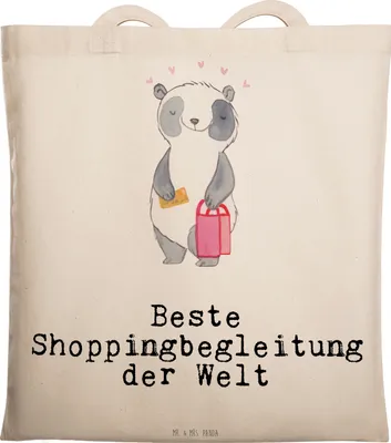 Produktbild von Mr. & Mrs. Panda Beutel Panda Beste Shoppingbegleitung der Welt - Transparent - Geschenk, Stoffbeutel, Geschenkidee, Freundin, Einkaufen, Tote Bag, Tasche, Tragetasche