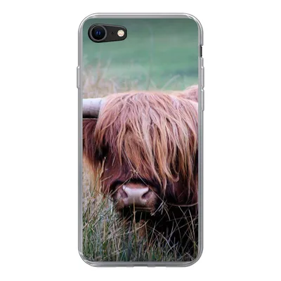Produktbild von MuchoWow® Handyhülle Schutzhülle Hülle für iPhone 7 Schottischer Highlander - Hörner - Gras Silikon Softcase Handy Hülle - Kartenhalter