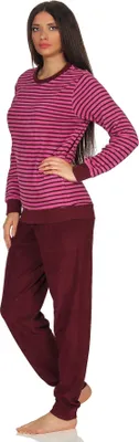 Produktbild von Lässiger Damen Frottee Pyjama langarm mit Bündchen in Streifenoptik - 291 201 13 776 ; pink , 44/46