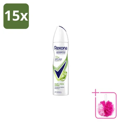 Obrázok produktu pre 15 kusov deodorantu Rexona vo spreji – vôňa Aloe Vera – 150 ml – balenie s 15 kusmi