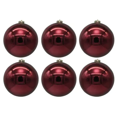 Produktbild von 6 x Weihnachtskugeln aus Kunststoff Ø 12 cm bordeaux glänzend - Christbaumkugeln aus Plastik - Weihnachtsbaumkugeln für Außen