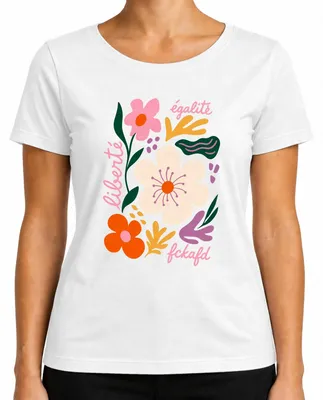 Produktbild von Liberté Égalité Fckafd Blumen Freiheit Statement Sarkasmus Floral Damen T-Shirt, Weiß, M