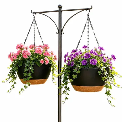 Produktbild von Selbstbewässernde Blumenampel 2er Set – 25,4cm Hängetopf, Wasserreservoir | Innen/Außen, Schwarz/Braun